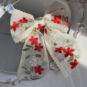 Vintage French Style Red Lace Bow Hair Clip Earrings