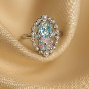 Rainbow flower adjustable ring