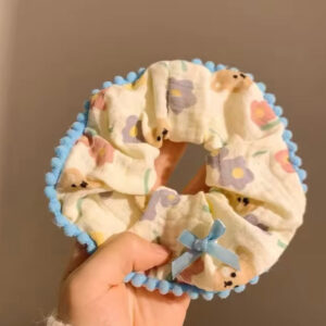 Blue Teddy Flower Hair Tie Scrunchie Earrings