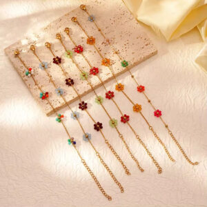 Floral Stainless Steel And 18K Gold Plated Chain Bracelet Earrings