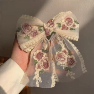 Vintage French Style Floral Lace Bow Hair Pin Earrings