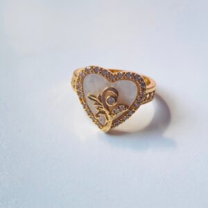 Vintage White Heart Adjustable Ring Earrings