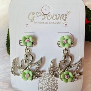 Two Swan Flowers With Rhinestones Earrings