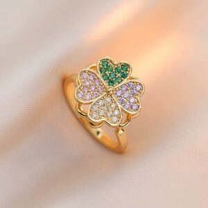 Premium Clover Spinner Ring for Women – Anti Tarnish Adjustable Ring