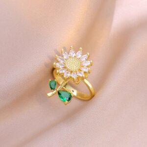 Sunflower Spinner Ring for Women – Anti Tarnish Adjustable Open Ring