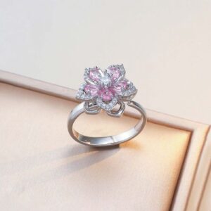 Pink Blossom Spinner Ring for Women – Anti Tarnish