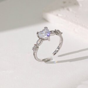 Elegant Heart Crystal anti tarnish Adjustable Ring