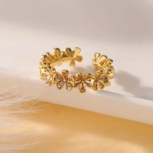 Elegant Floral anti tarnish Adjustable Gold Ring