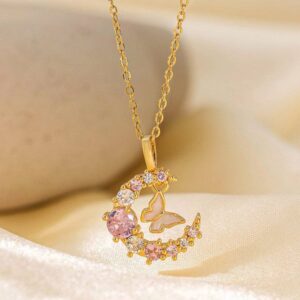 Butterfly Moon Pendant stainless steel Necklace