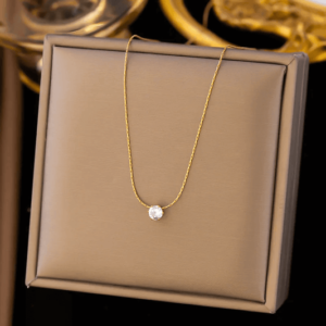 Stainless Steel Solitaire Crystal Pendant Necklace